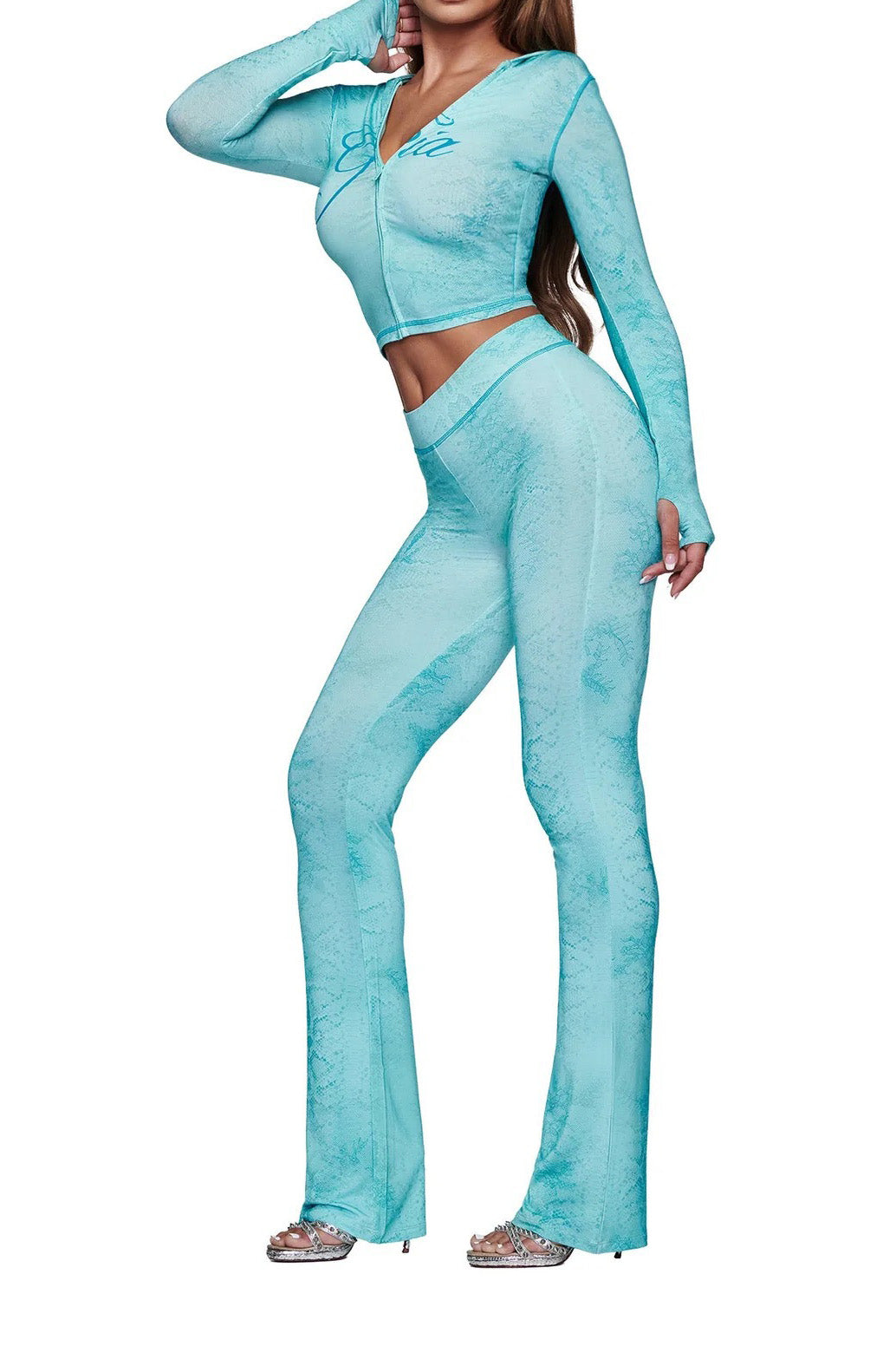 Printed Zip Hoodie & Flared Pant Set
