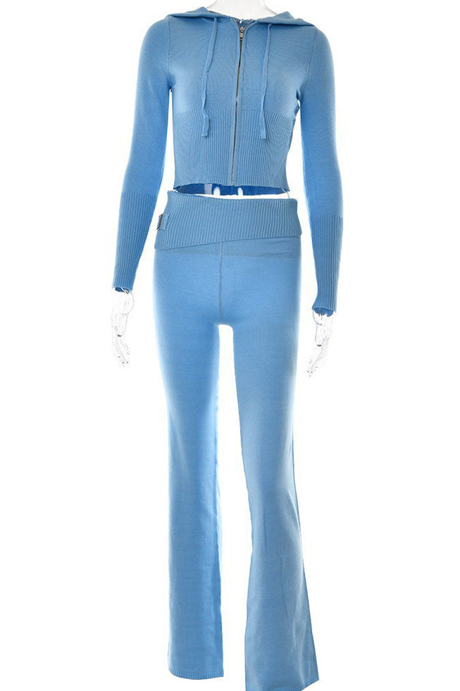 Knitted 2-Piece Tracksuit with Long Sleeve Hoodie