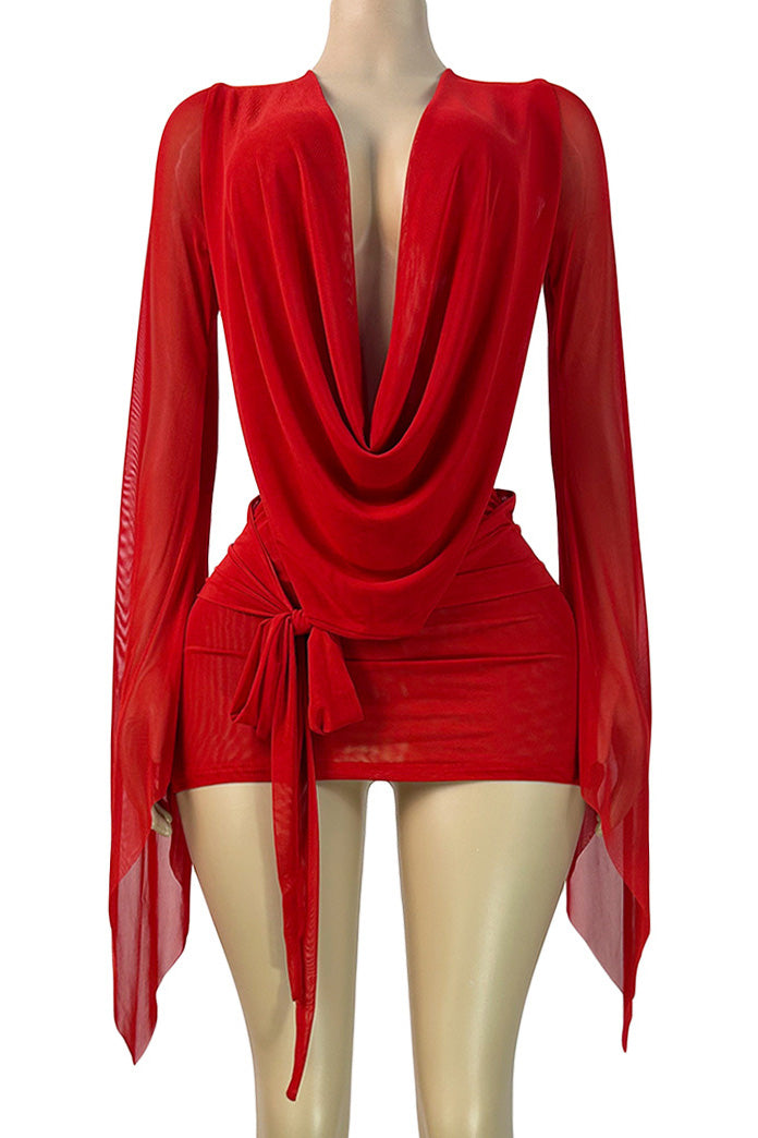 Draped Deep Plunge Mini Dress