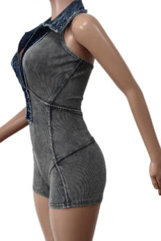 Washed Sleeveless Rompers
