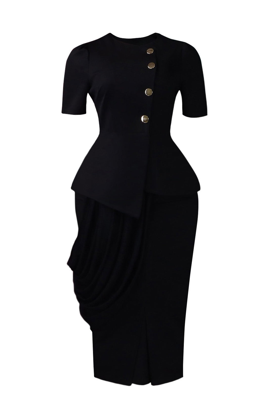 Asymmetrical Button Peplum Skirt Set