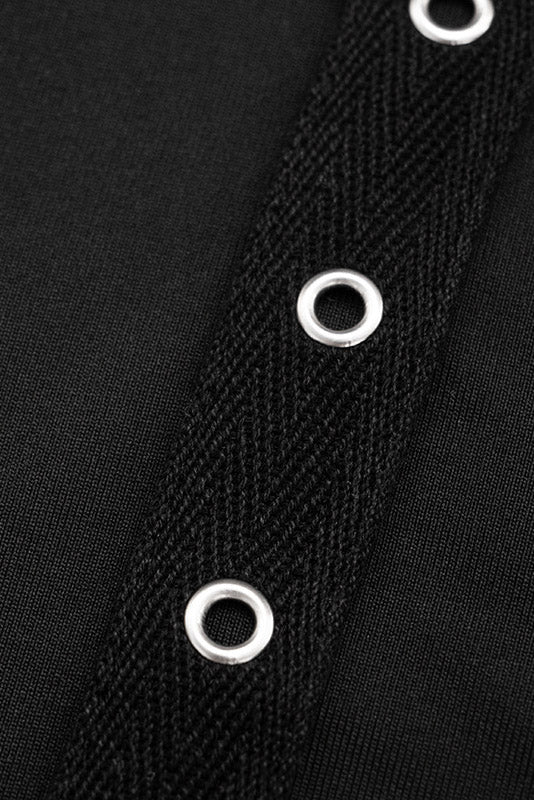 Grommet-Detail Long-Sleeve Mini Dress