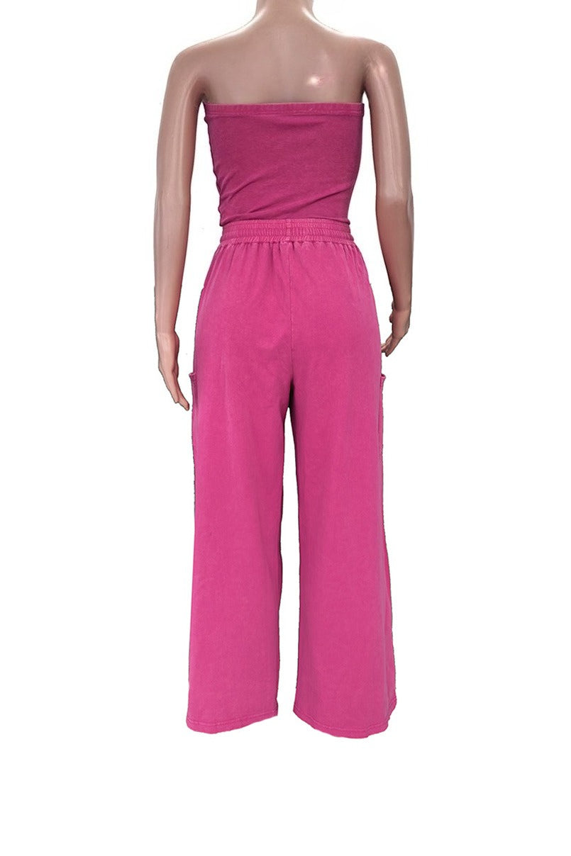 Mineral Wash Bandeau Cargo Jumpsuit