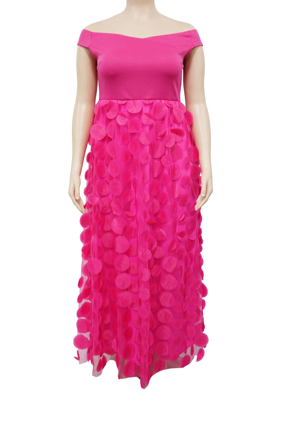 Plus Size Off Shoulder 3D Floral Maxi Dress