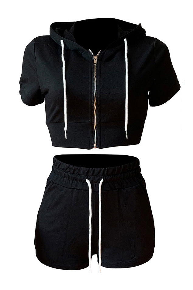 Crop Top Hoodie Short Set