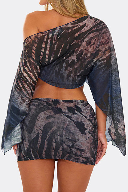 Abstract Sheer 2-Piece Mini Skirt Set