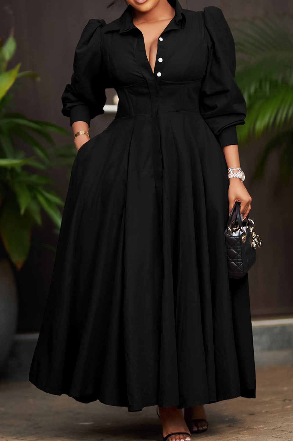 Long Sleeve Flared Maxi Dress