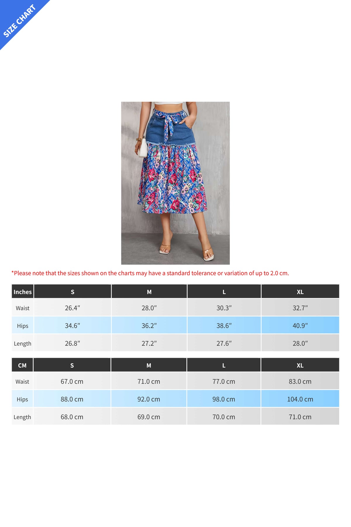 Frayed Denim Patchwork Boho Midi Skirt