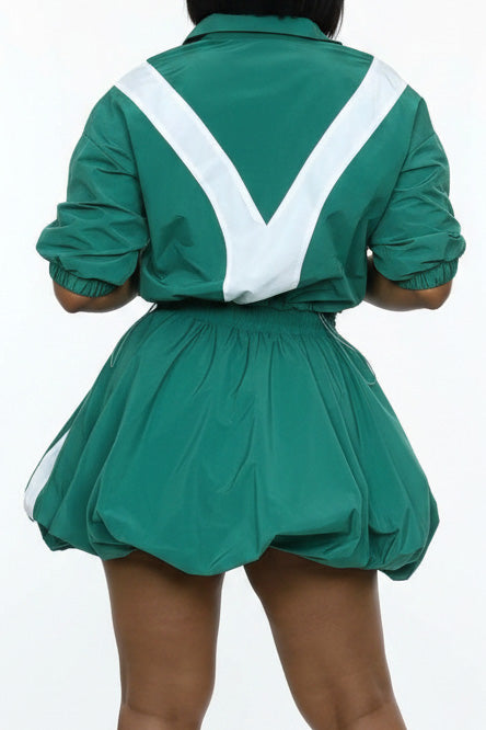 Color-Block Track Jacket & Bubble Skirt Set