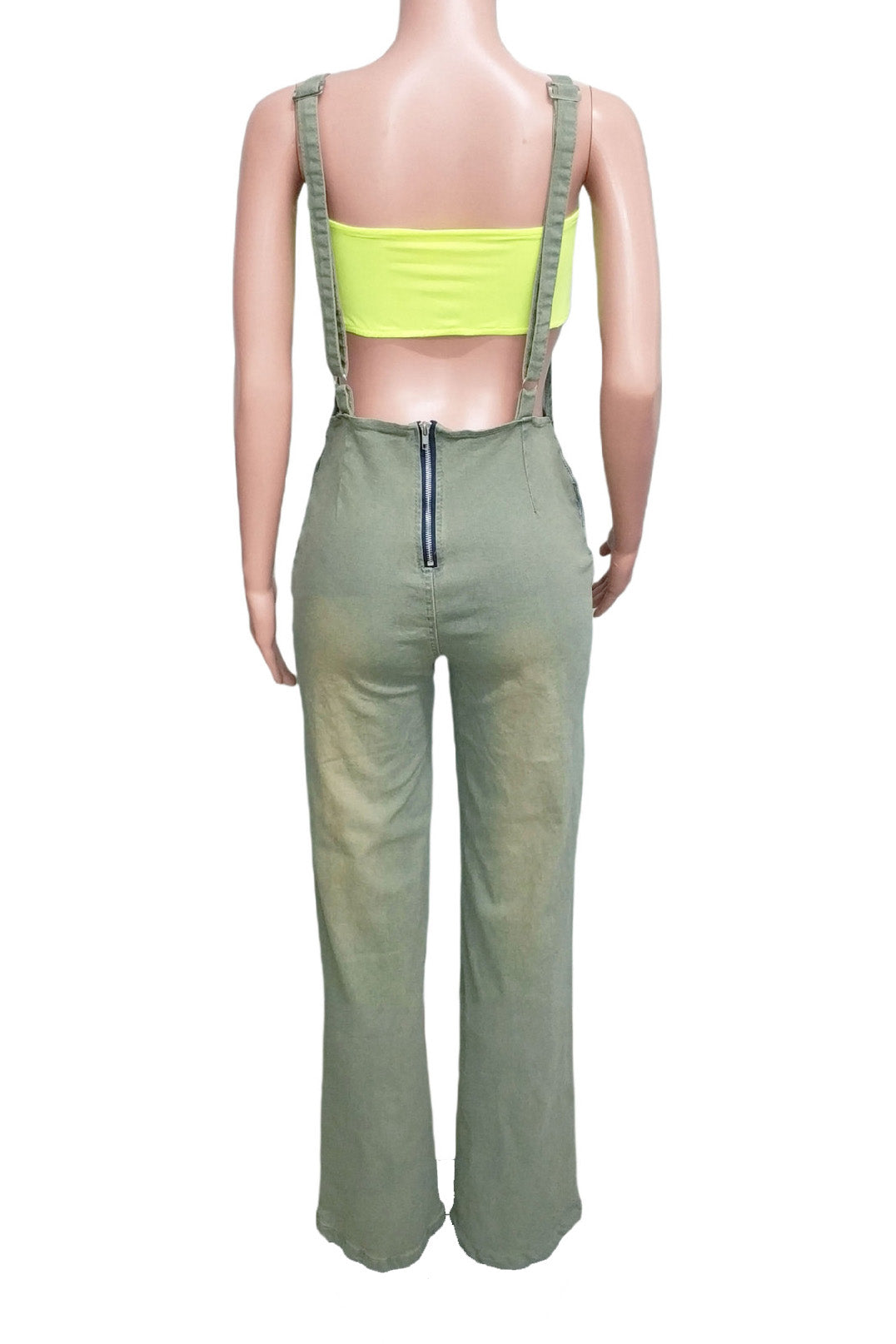Slim Fit Stretch Washed Denim Jumpsuit