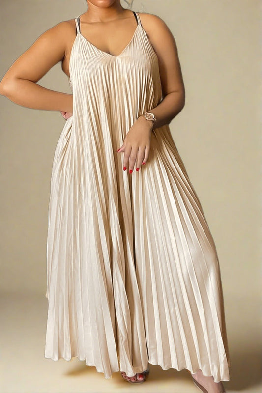 Sling Pleated Maxi Dresses