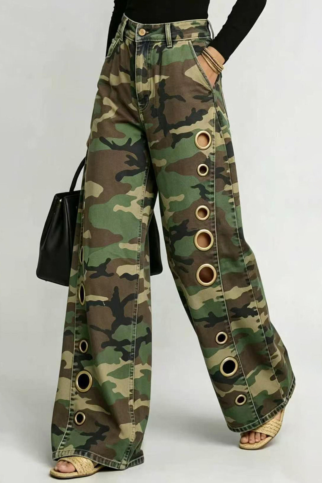 Baggy Camo Eyelet Wide Leg Pants