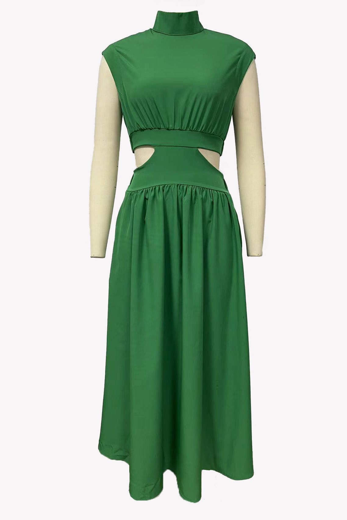 Mock Neck Cut Out Pleated Maxi Dress