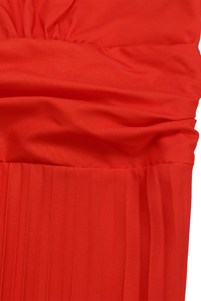 Sleeveless V-neck Pleated Maxi Dress