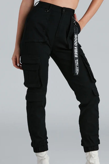 High Rise Cargo Joggers With Pockets