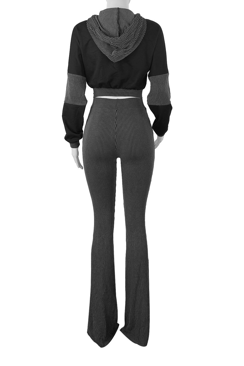 Textured Hooded Top & Flared Pants Set