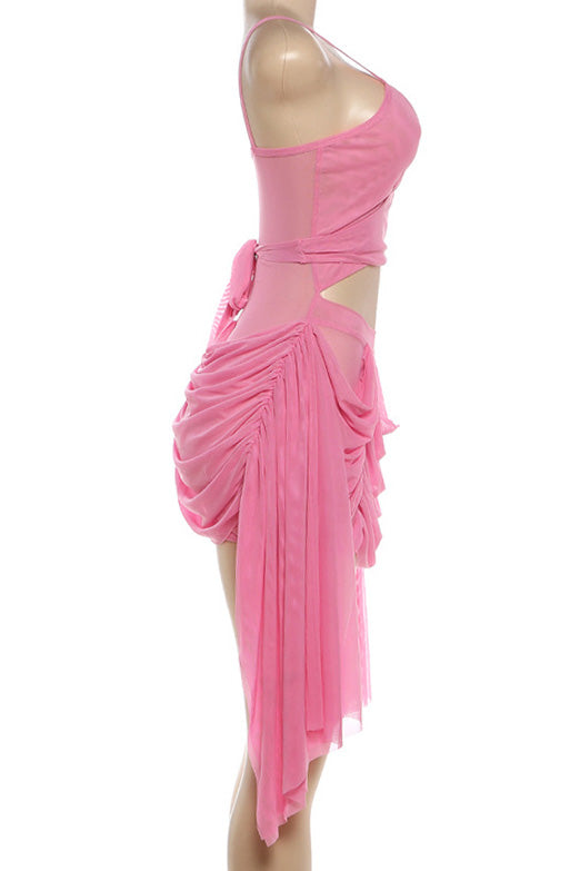 Draped Mesh Cutout Mini Dress