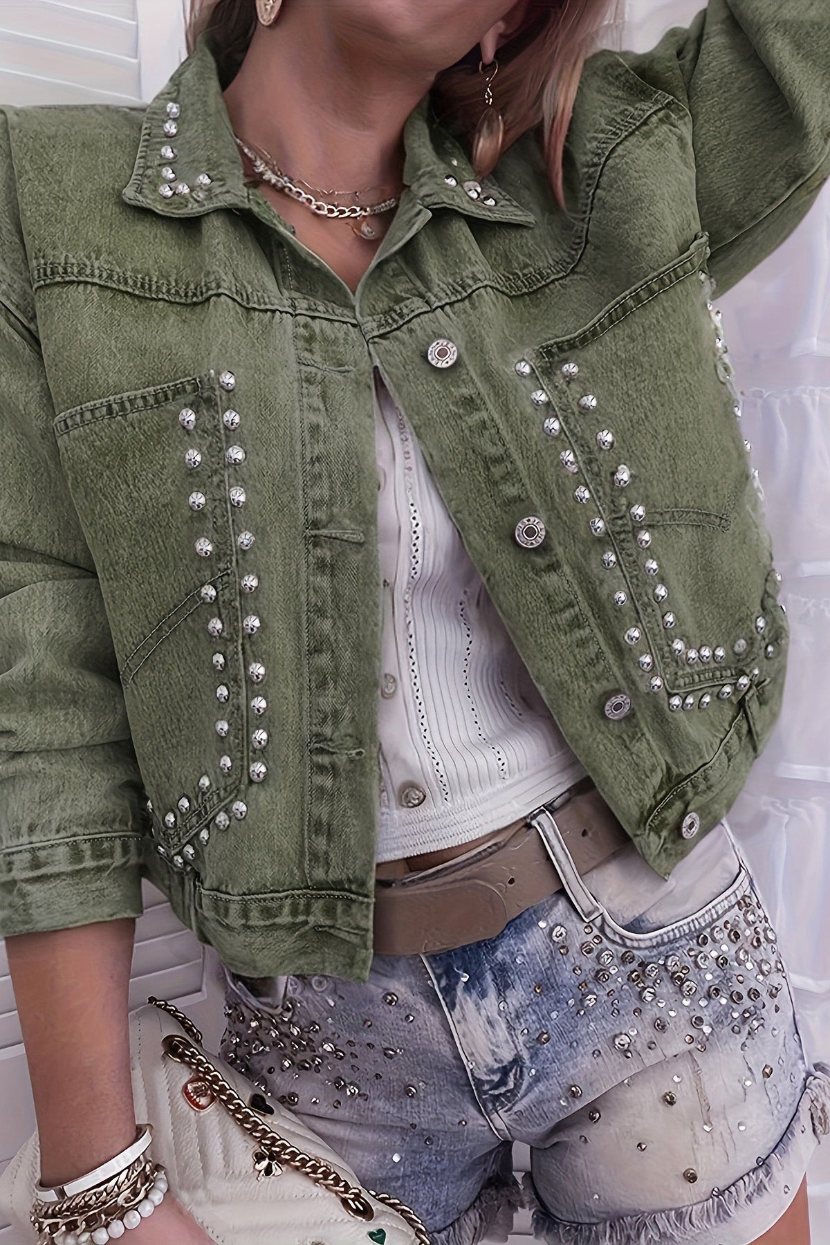 Rivet Studded Pocketed Denim Jacket
