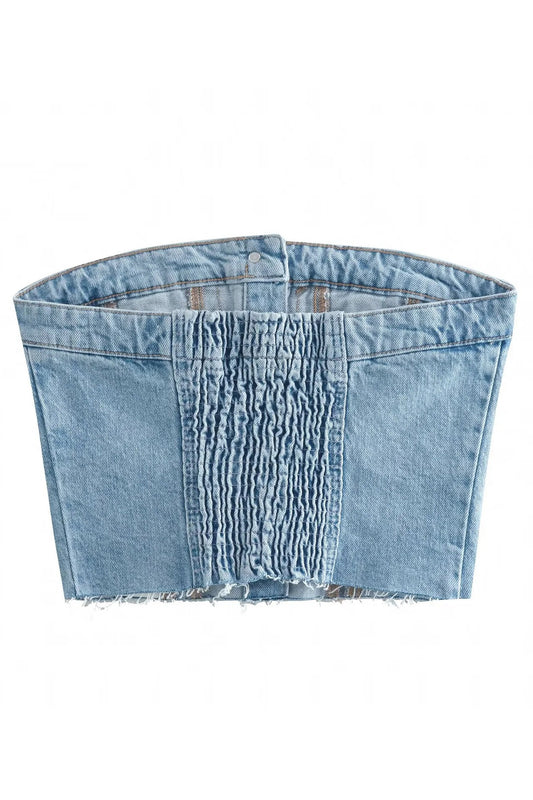 Denim Corset Crop Strapless Tank