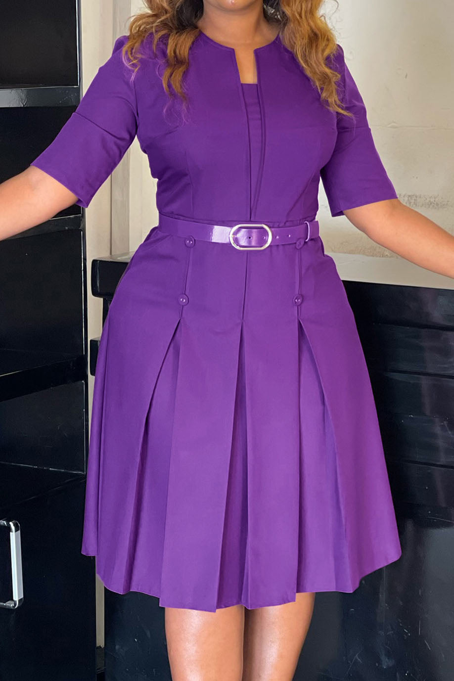 Solid Color Midi Dress