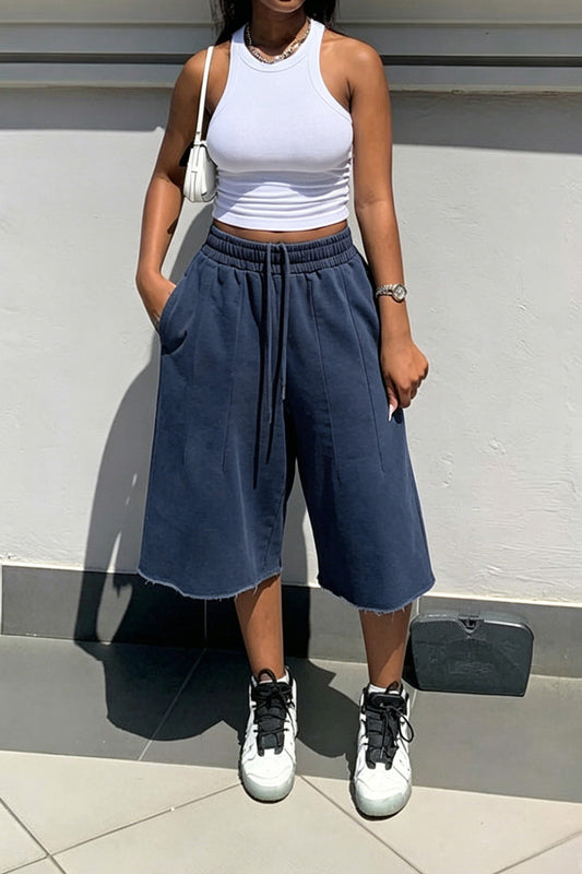 Vintage Wash Raw Hem Baggy Sweat Shorts