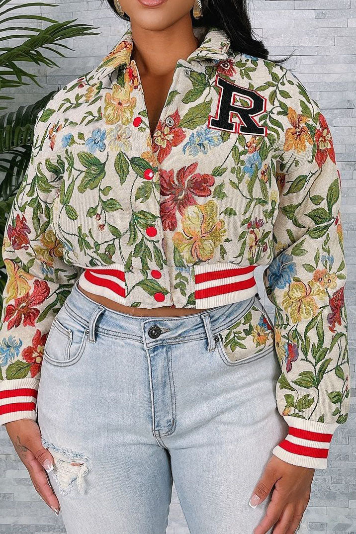 Cropped Tapestry Varsity Jacket