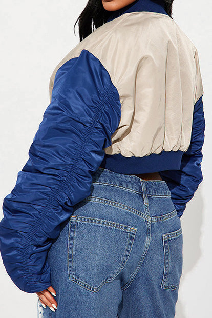 Patchwork Puff Sleeve Bomber Jacket