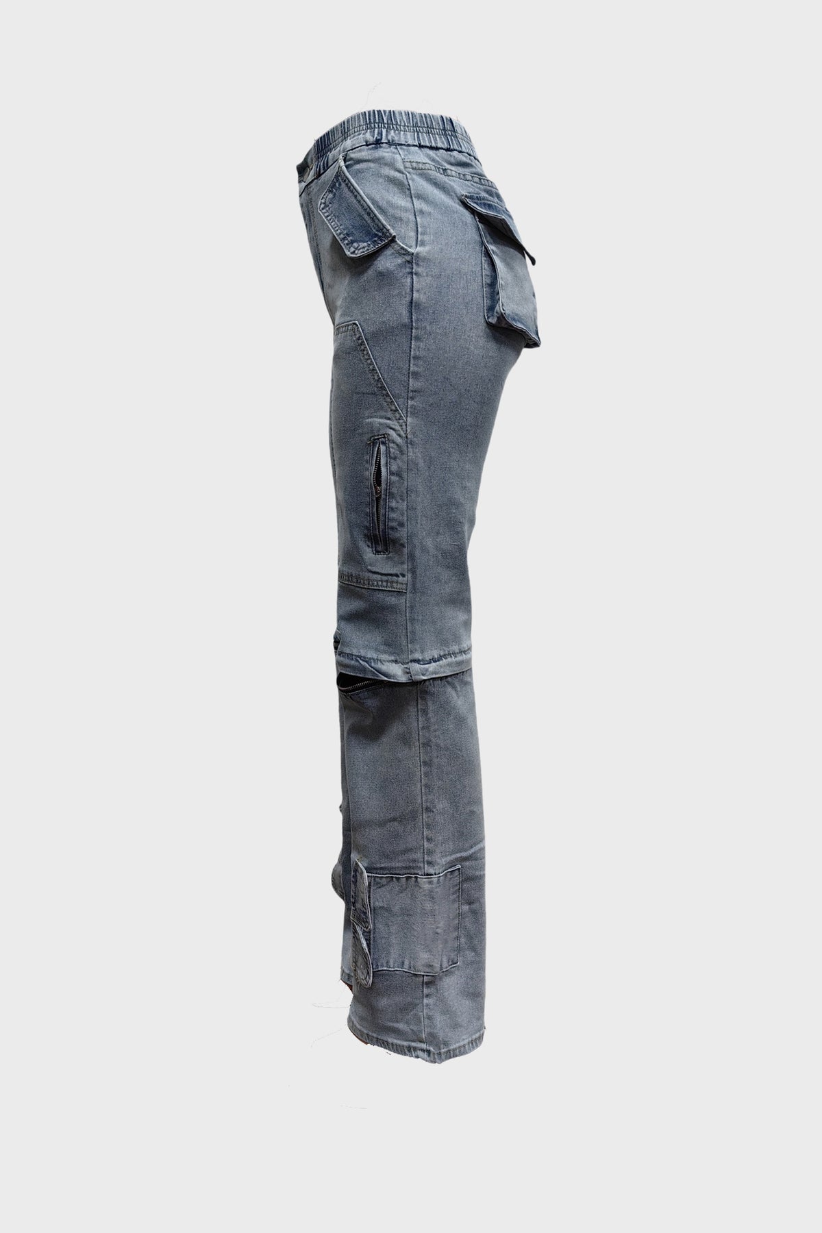 Stretchy Distressed Button Down Cargo Jeans