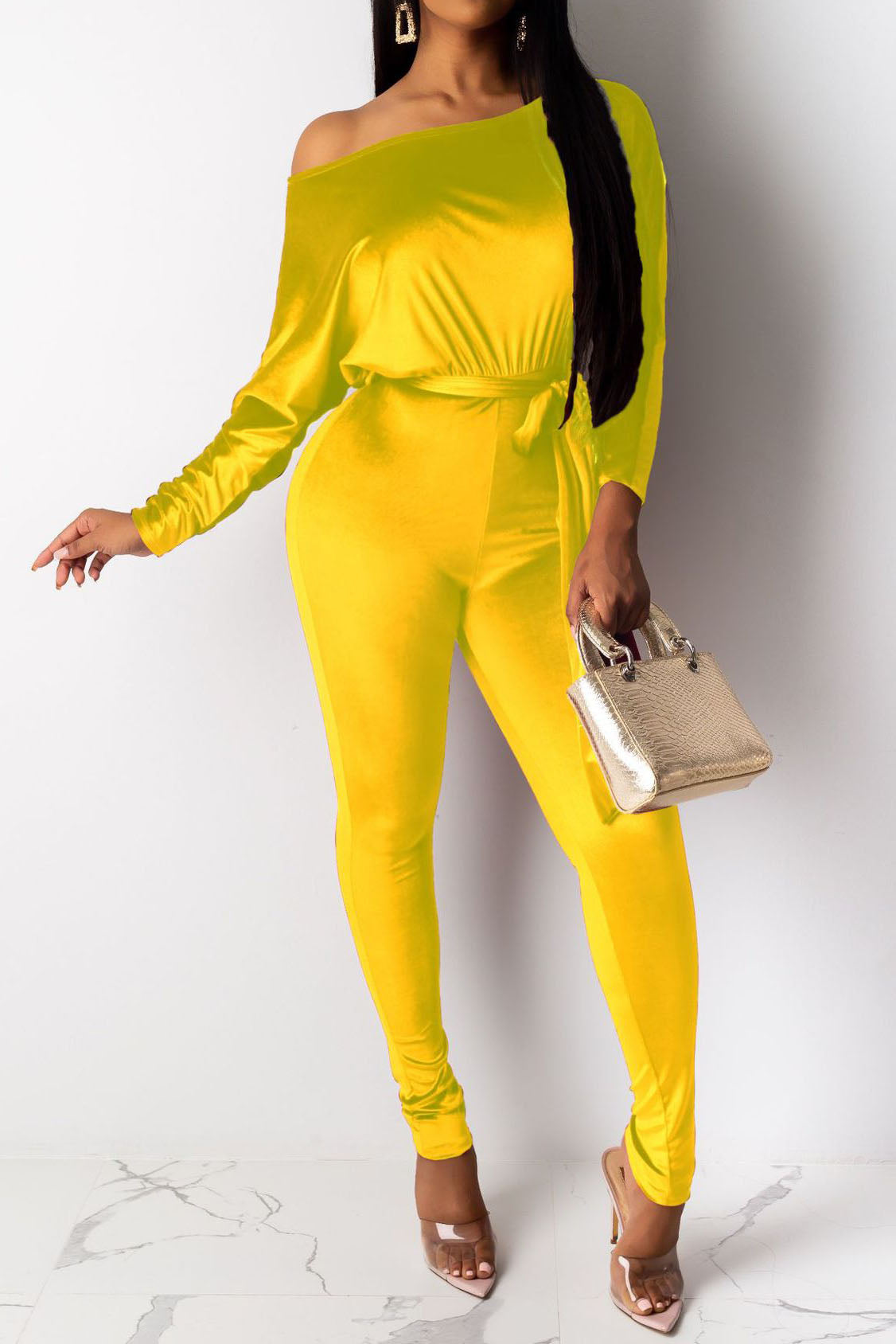 Velvet One Shoulder Jumpsuit
