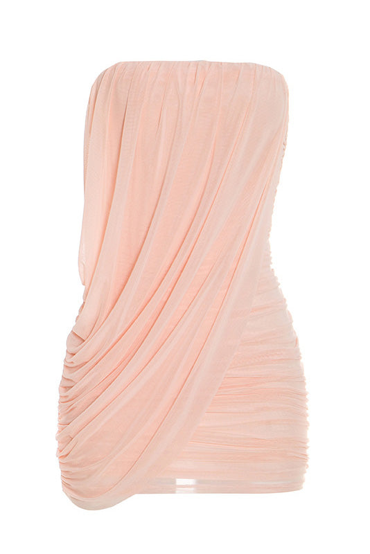 Strapless Draped Ruched Mini Dress