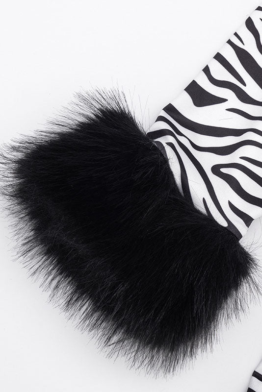 Zebra-Print Plush-Trim Capri Jumpsuit