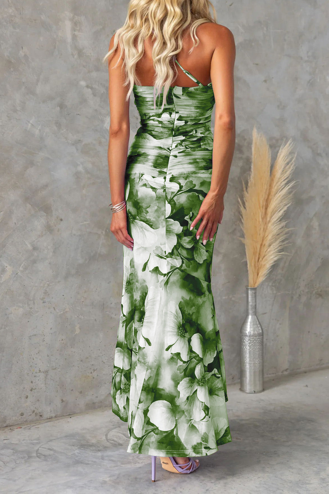Off-Shoulder Floral Slim Irregular Maxi Dress