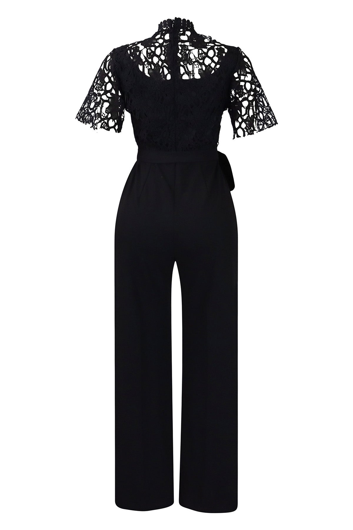 Lace Hollow Out Tie Waist Wide Leg Jumpsuit