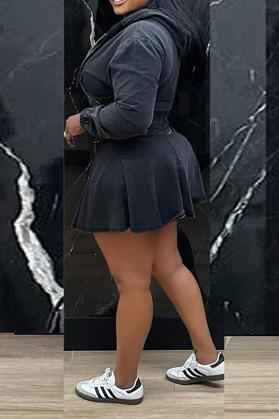 Casual Washed Denim Skirt Set