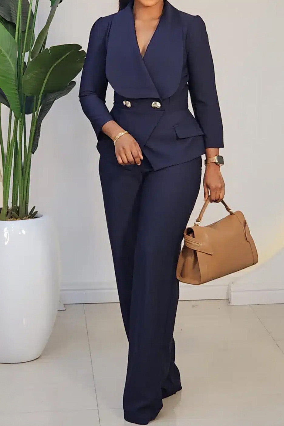 Elegant Shawl Collar Blazer Jumpsuit