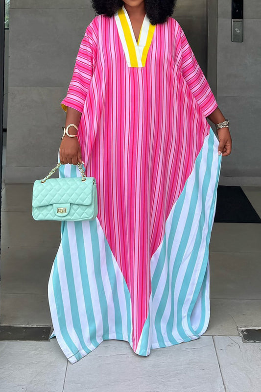 Striped Colorblock Kaftan Maxi Dress