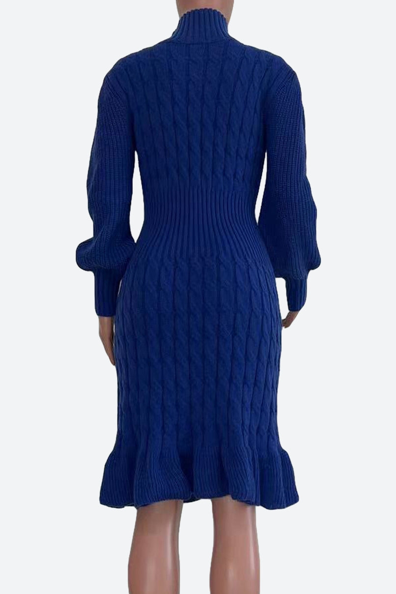 Ruffled Knitted Turtleneck Dresses