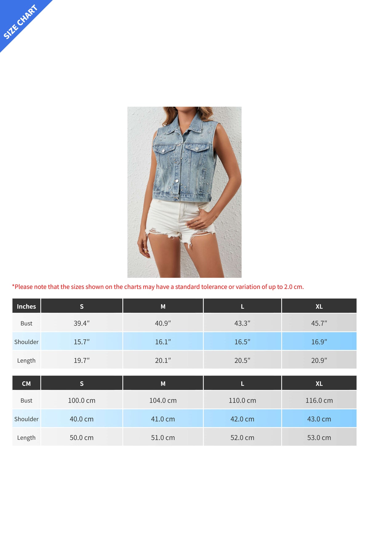 Loose Fit Rhinestone Denim Vest