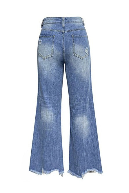 High Waist Distressed Raw Hem Cropped Jeans