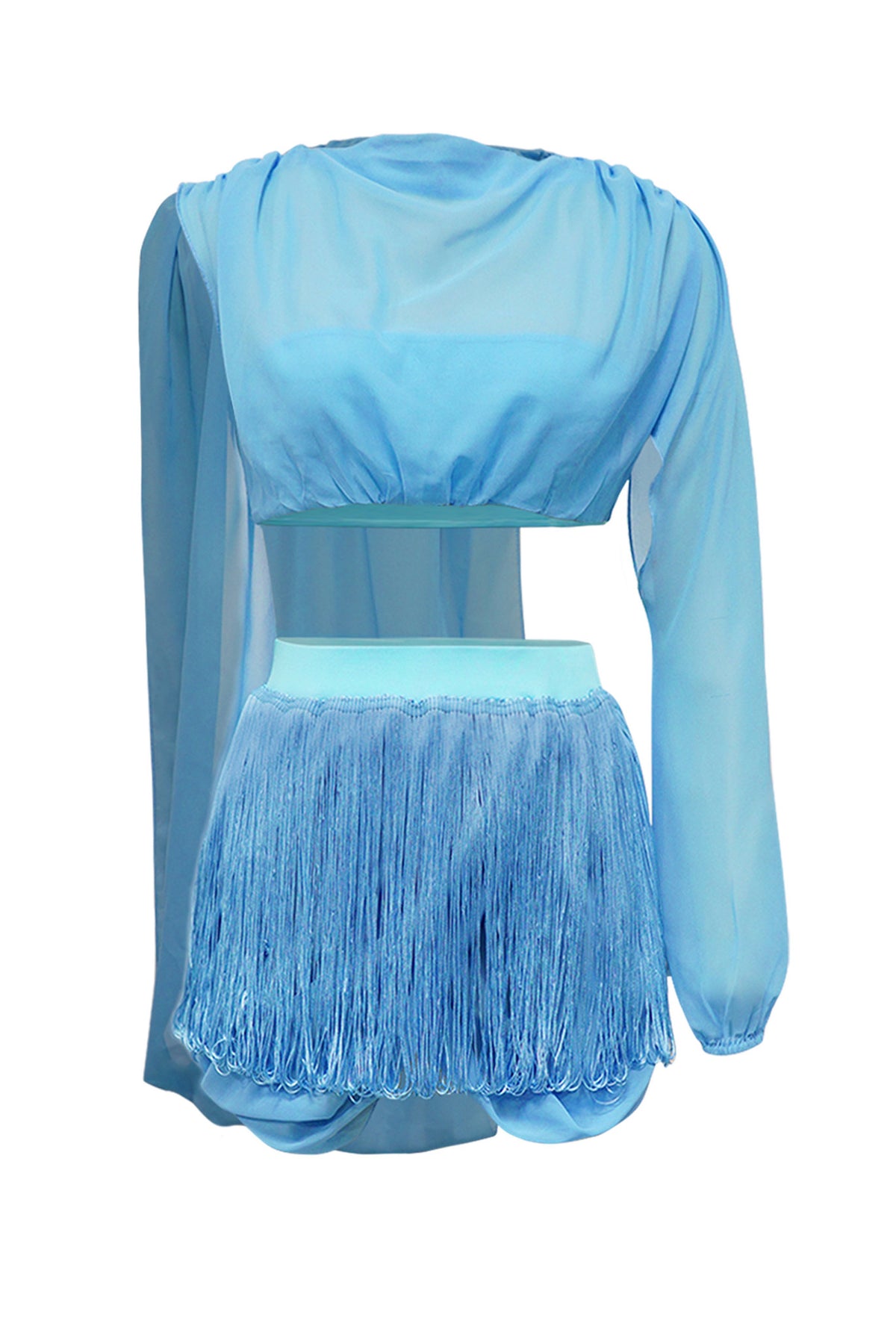 Faux Two-Piece Mesh Fringe Mini Dress
