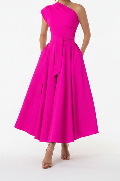 Elegant One-Shoulder A-Line Midi Dress