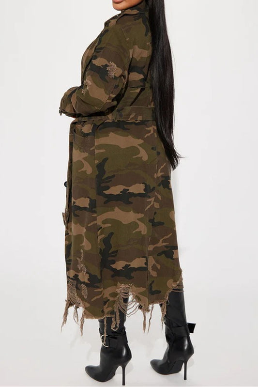 Longline Distressed Camouflage Jacket