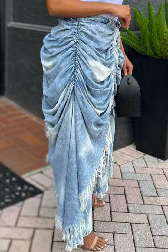 Draped Frayed Overlay Denim Jeans