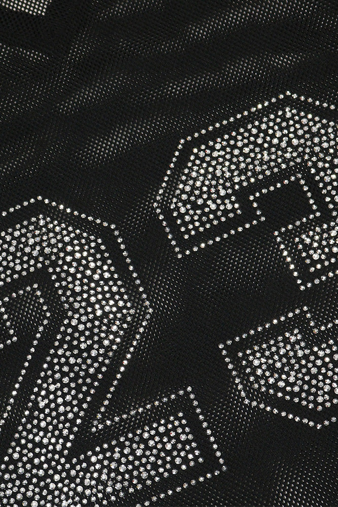 Sheer Mesh Split Rhinestone Top