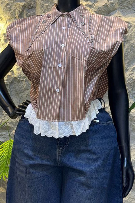 Embellished Collar Striped Blouse