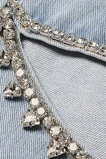 Washed Denim Rhinestone Cutout Jeans