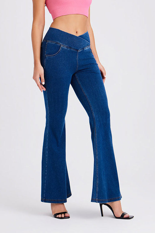 Crossover Waist Stretch Flare Jeans