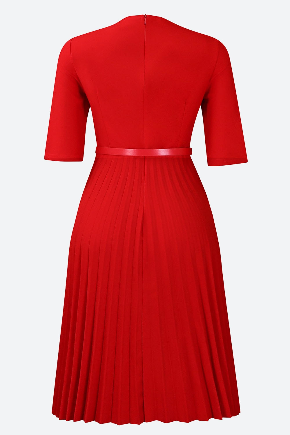 Solid Belted Pleated Dress