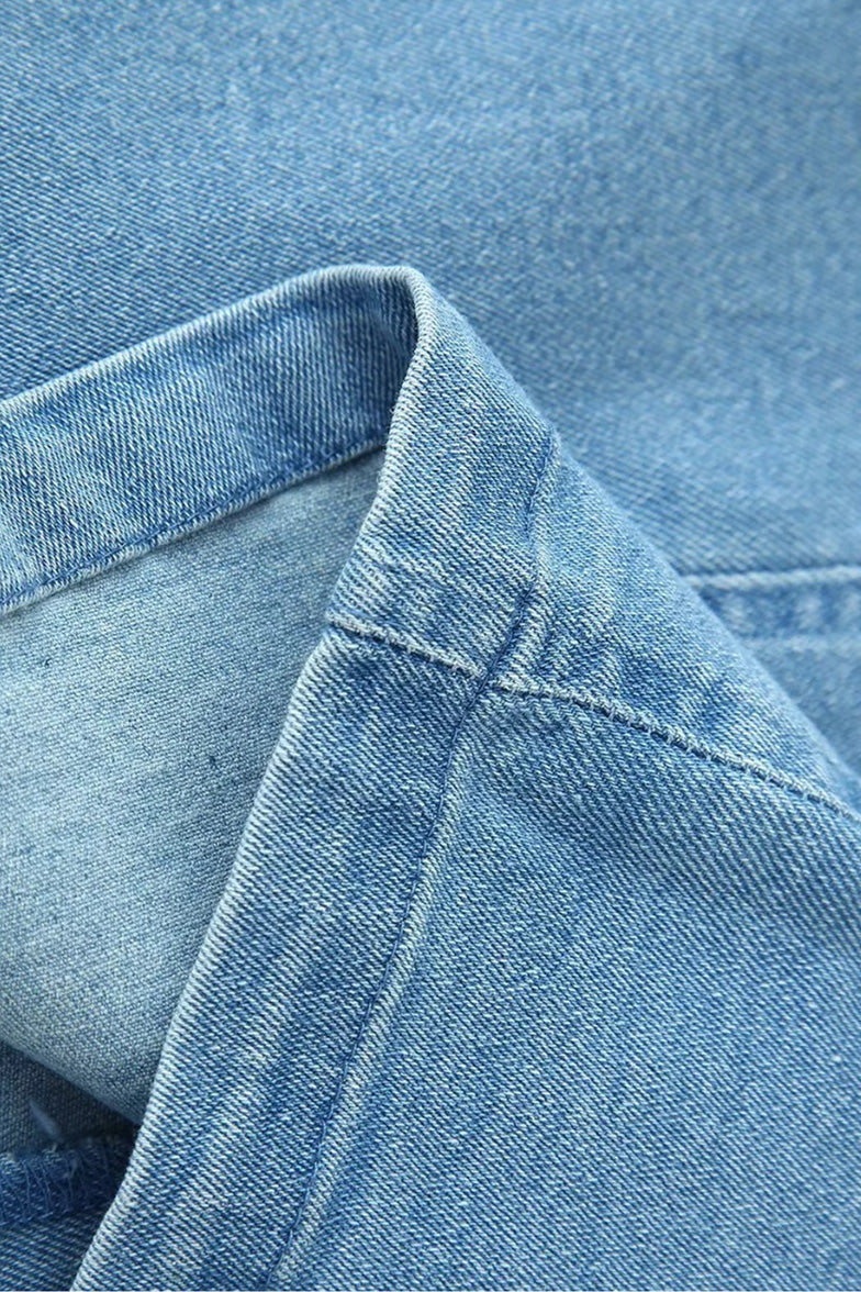 Slim Light Blue Denim Button Maxi Dress