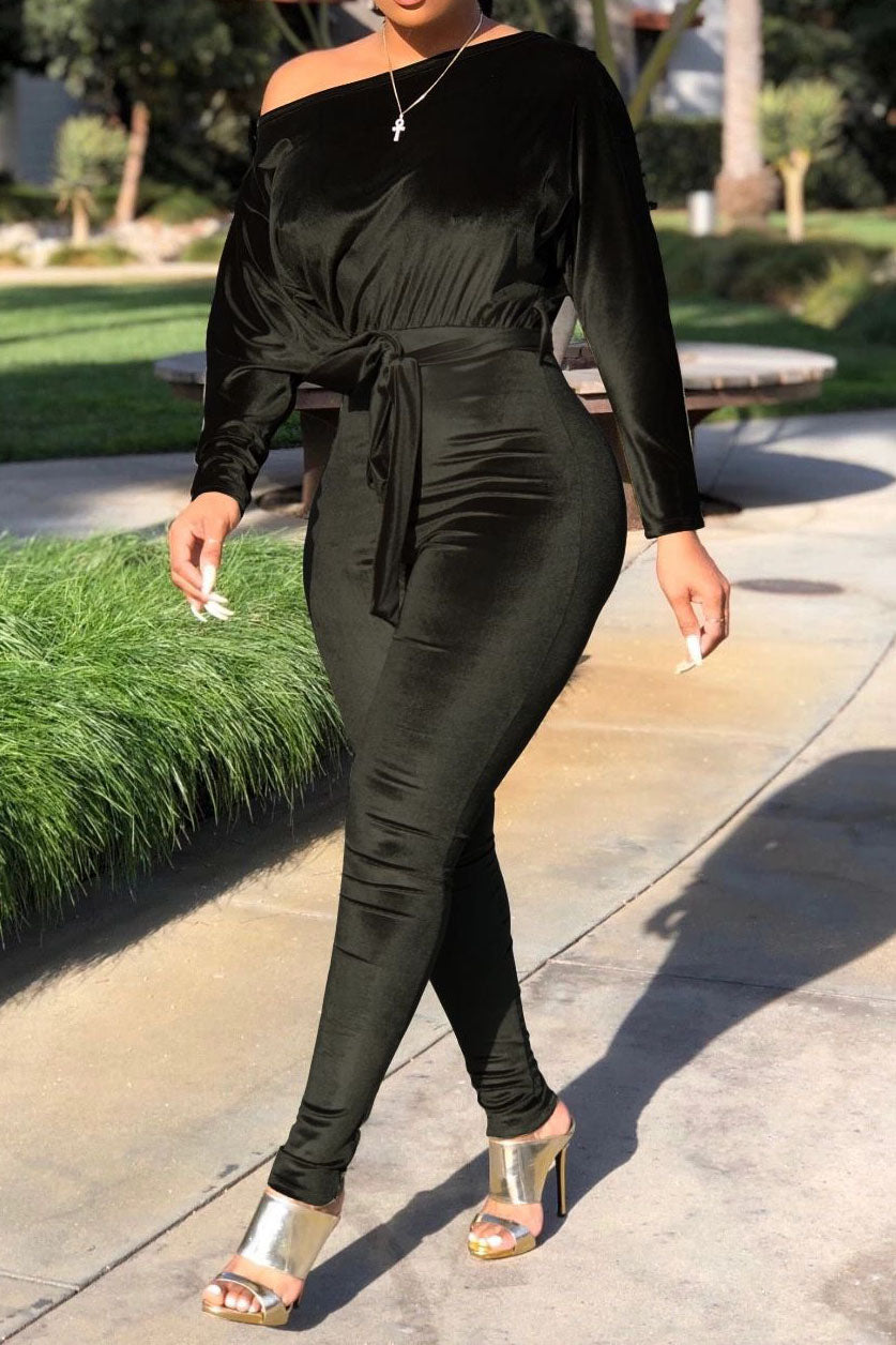 Velvet One Shoulder Jumpsuit